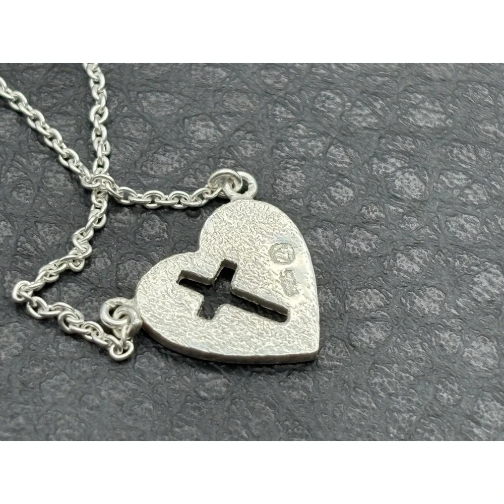 Sterling Silver 925 Heart Cross Pendant Chain Necklace Religious 16
